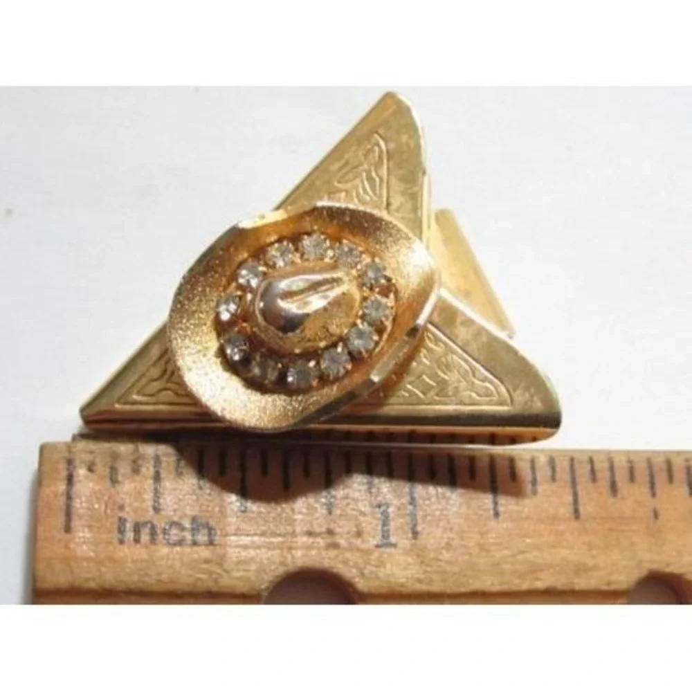 Vintage Belt‎ Tip Western Style Cowboy Hat Gold Plated Rhinestone Jewelry